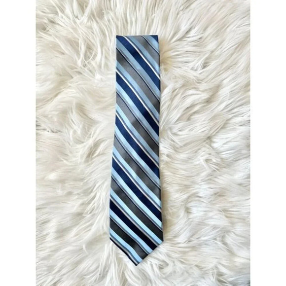 Calvin Klein Silk Tie Blue Silver - Picture 1 of 3